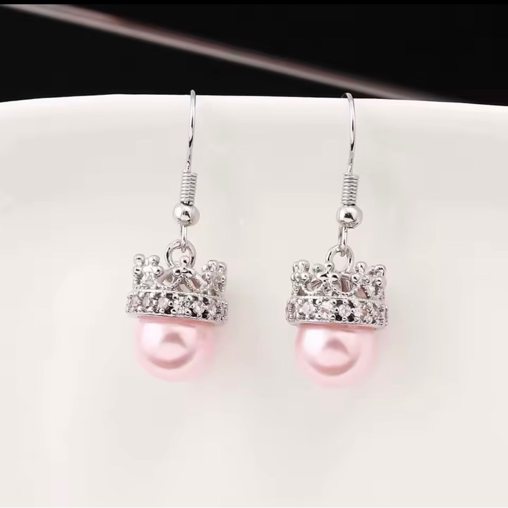 Wicked Glenda The Good Witch Faux Pink Pearl Necklace & Earrings Set Silver Tone - Picture 8 of 13